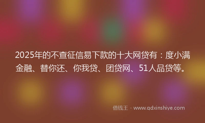 2025年的不查征信易下款的十大网贷有：度小满金融、替你还、你我贷、团贷网、51人品贷等。