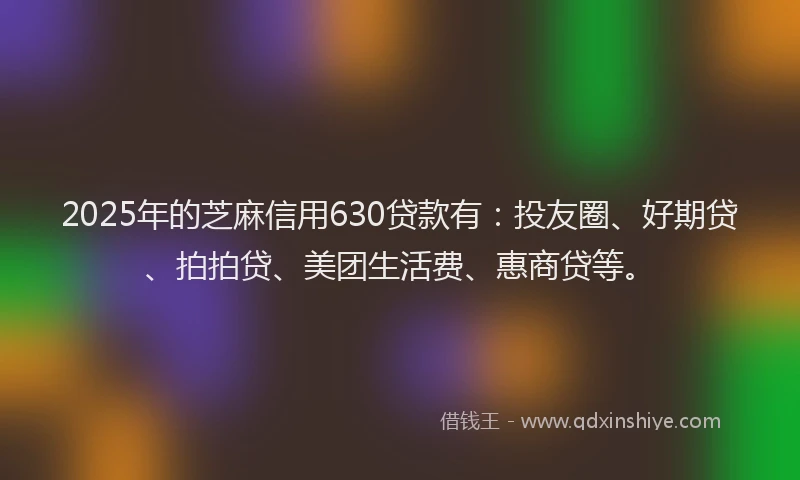 2025年的芝麻信用630贷款有：投友圈、好期贷、拍拍贷、美团生活费、惠商贷等。