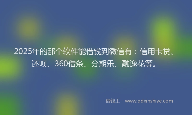 2025年的那个软件能借钱到微信有：信用卡贷、还呗、360借条、分期乐、融逸花等。