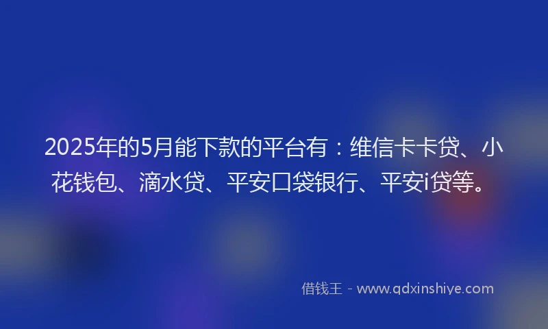 2025年的5月能下款的平台有：维信卡卡贷、小花钱包、滴水贷、平安口袋银行、平安i贷等。