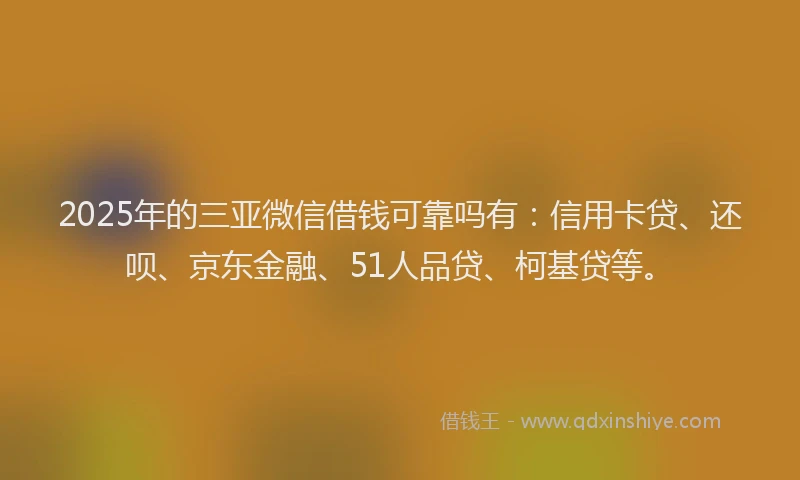 2025年的三亚微信借钱可靠吗有：信用卡贷、还呗、京东金融、51人品贷、柯基贷等。