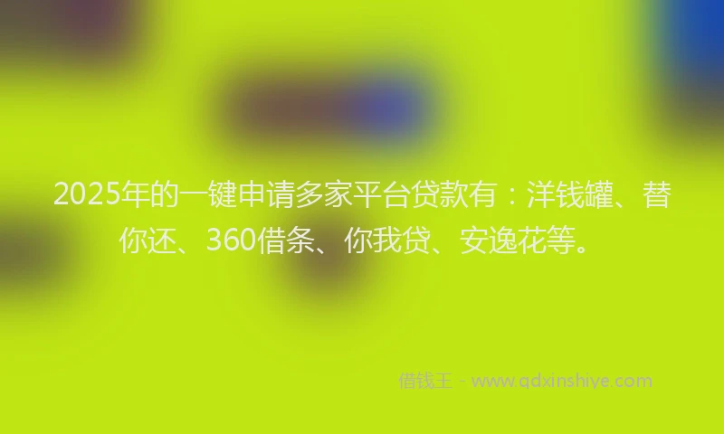 2025年的一键申请多家平台贷款有：洋钱罐、替你还、360借条、你我贷、安逸花等。