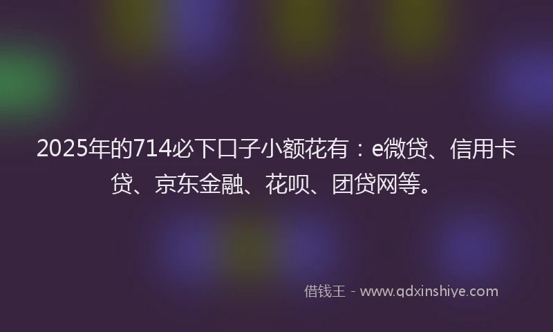 2025年的714必下口子小额花有：e微贷、信用卡贷、京东金融、花呗、团贷网等。