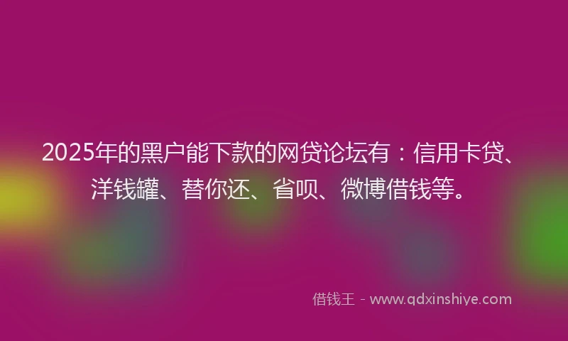 2025年的黑户能下款的网贷论坛有：信用卡贷、洋钱罐、替你还、省呗、微博借钱等。