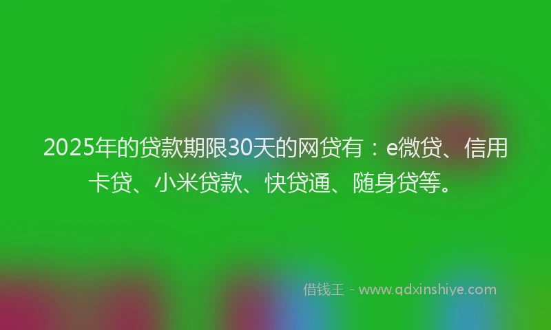 2025年的贷款期限30天的网贷有：e微贷、信用卡贷、小米贷款、快贷通、随身贷等。