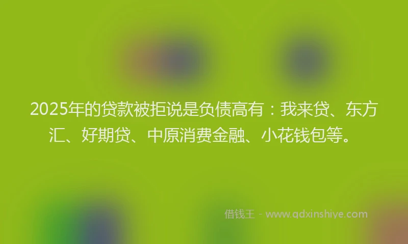 2025年的贷款被拒说是负债高有：我来贷、东方汇、好期贷、中原消费金融、小花钱包等。
