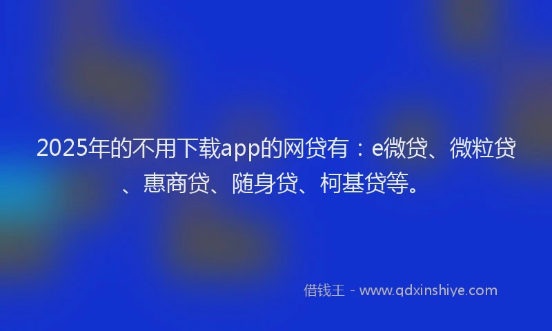 2025年的不用下载app的网贷有：e微贷、微粒贷、惠商贷、随身贷、柯基贷等。