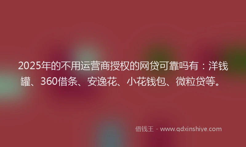 2025年的不用运营商授权的网贷可靠吗有：洋钱罐、360借条、安逸花、小花钱包、微粒贷等。