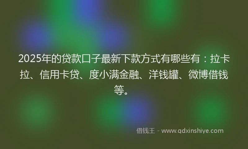 2025年的贷款口子最新下款方式有哪些有：拉卡拉、信用卡贷、度小满金融、洋钱罐、微博借钱等。