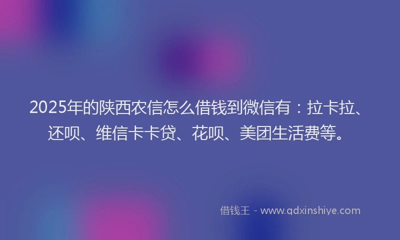 2025年的陕西农信怎么借钱到微信有：拉卡拉、还呗、维信卡卡贷、花呗、美团生活费等。