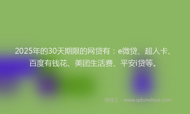 2025年的30天期限的网贷有：e微贷、超人卡、百度有钱花、美团生活费、平安i贷等。