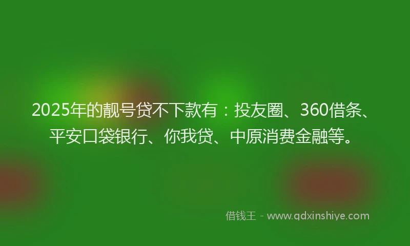 2025年的靓号贷不下款有：投友圈、360借条、平安口袋银行、你我贷、中原消费金融等。