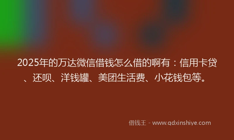 2025年的万达微信借钱怎么借的啊有：信用卡贷、还呗、洋钱罐、美团生活费、小花钱包等。
