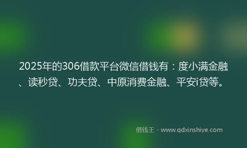 2025年的306借款平台微信借钱有：度小满金融、读秒贷、功夫贷、中原消费金融、平安i贷等。