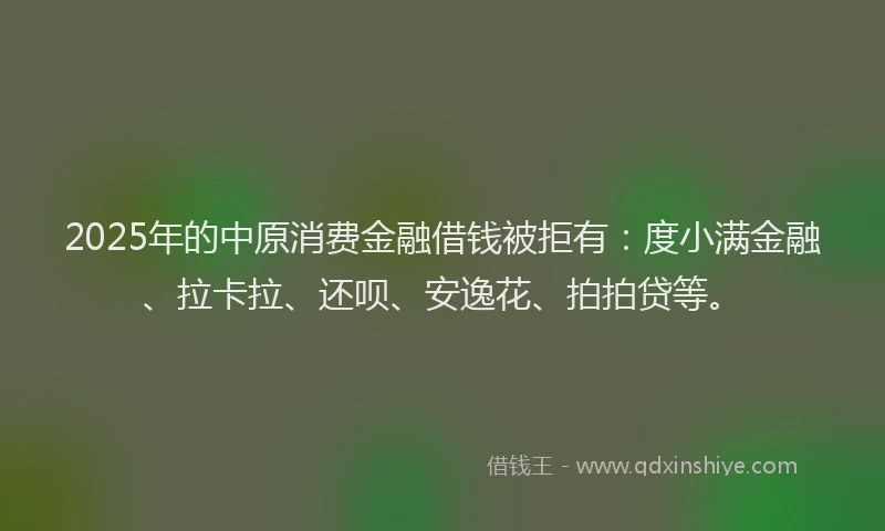 2025年的中原消费金融借钱被拒有：度小满金融、拉卡拉、还呗、安逸花、拍拍贷等。