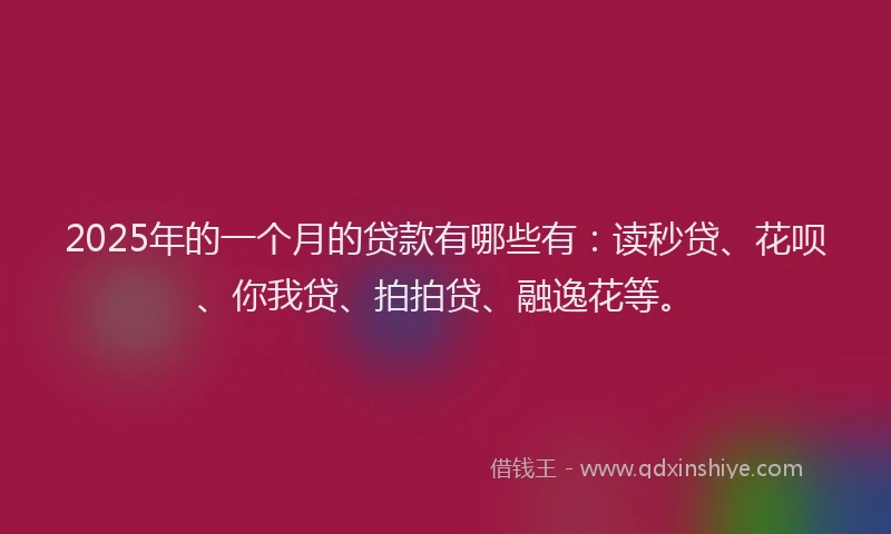 2025年的一个月的贷款有哪些有：读秒贷、花呗、你我贷、拍拍贷、融逸花等。
