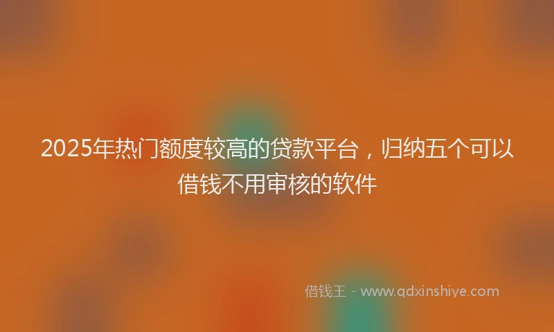 2025年热门额度较高的贷款平台，归纳五个可以借钱不用审核的软件