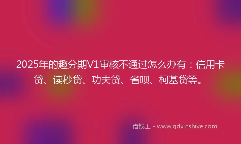 2025年的趣分期V1审核不通过怎么办有：信用卡贷、读秒贷、功夫贷、省呗、柯基贷等。