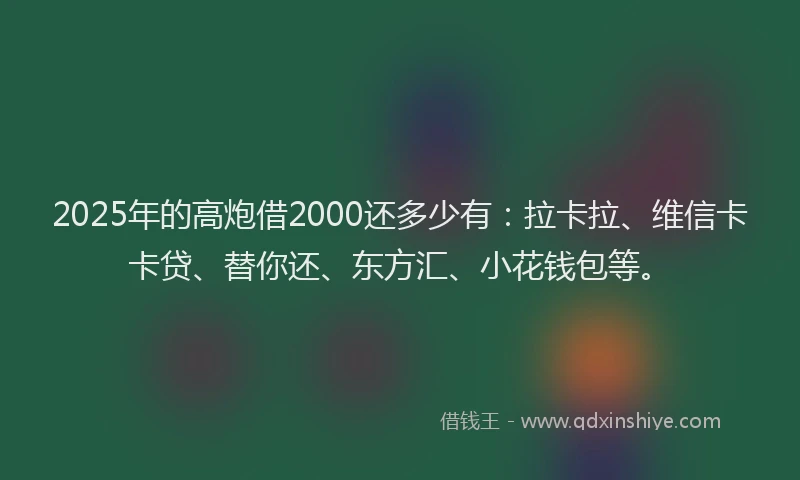 2025年的高炮借2000还多少有：拉卡拉、维信卡卡贷、替你还、东方汇、小花钱包等。