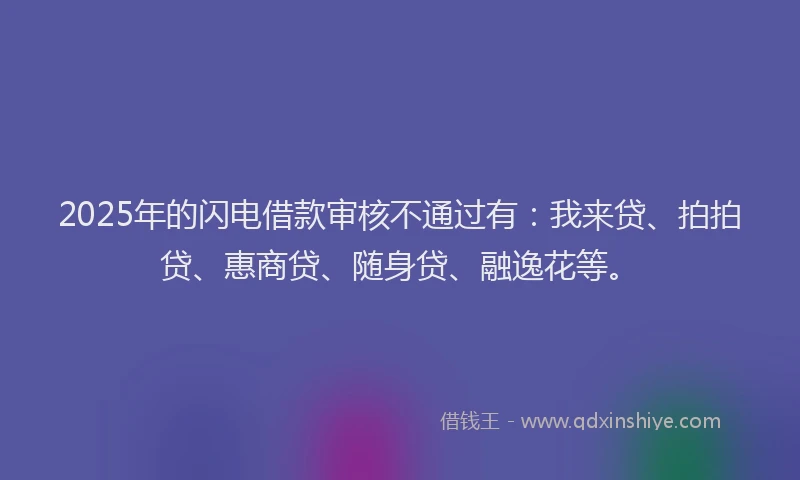 2025年的闪电借款审核不通过有：我来贷、拍拍贷、惠商贷、随身贷、融逸花等。