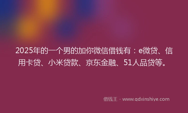 2025年的一个男的加你微信借钱有：e微贷、信用卡贷、小米贷款、京东金融、51人品贷等。