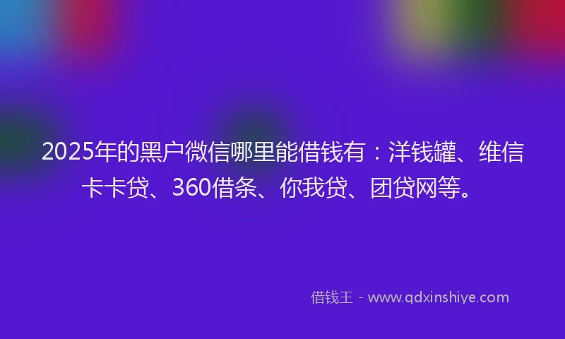 2025年的黑户微信哪里能借钱有：洋钱罐、维信卡卡贷、360借条、你我贷、团贷网等。