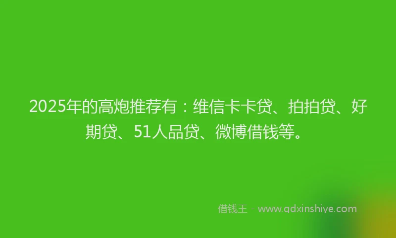 2025年的高炮推荐有：维信卡卡贷、拍拍贷、好期贷、51人品贷、微博借钱等。