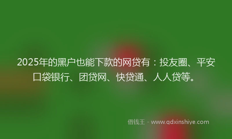 2025年的黑户也能下款的网贷有：投友圈、平安口袋银行、团贷网、快贷通、人人贷等。