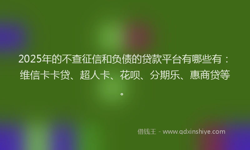 2025年的不查征信和负债的贷款平台有哪些有：维信卡卡贷、超人卡、花呗、分期乐、惠商贷等。