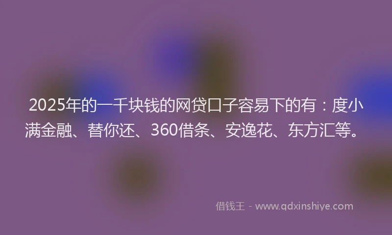 2025年的一千块钱的网贷口子容易下的有：度小满金融、替你还、360借条、安逸花、东方汇等。