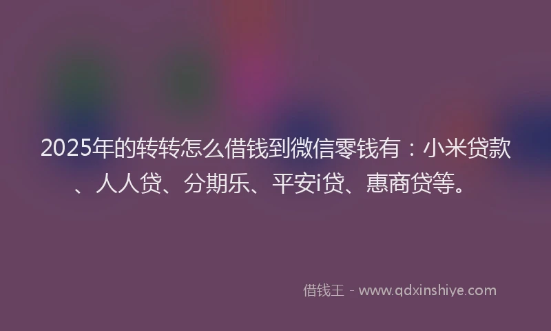 2025年的转转怎么借钱到微信零钱有：小米贷款、人人贷、分期乐、平安i贷、惠商贷等。