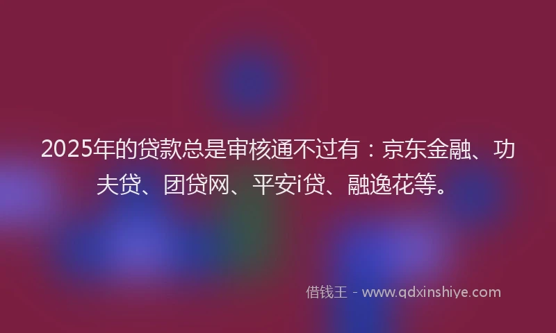 2025年的贷款总是审核通不过有：京东金融、功夫贷、团贷网、平安i贷、融逸花等。