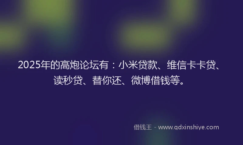 2025年的高炮论坛有：小米贷款、维信卡卡贷、读秒贷、替你还、微博借钱等。
