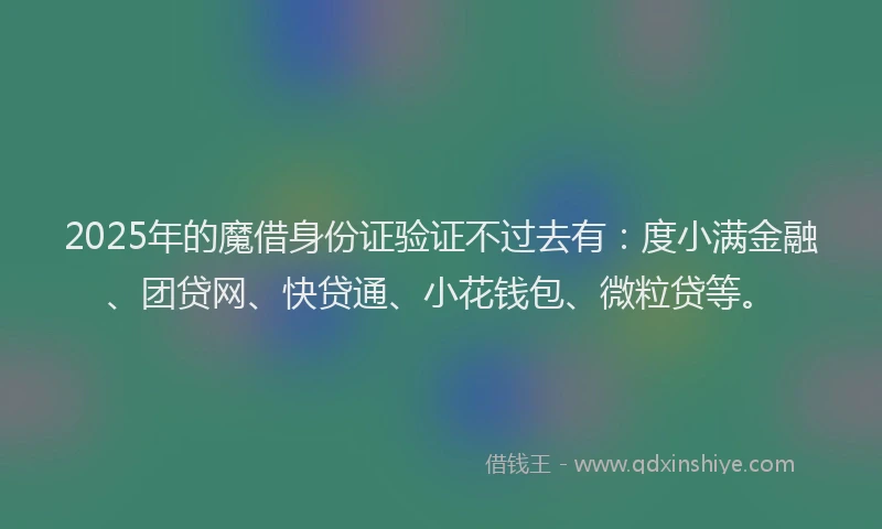 2025年的魔借身份证验证不过去有：度小满金融、团贷网、快贷通、小花钱包、微粒贷等。