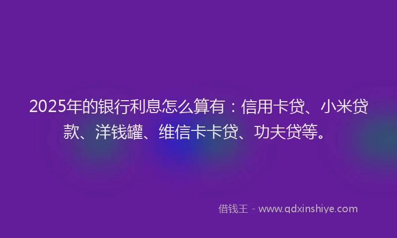 2025年的银行利息怎么算有：信用卡贷、小米贷款、洋钱罐、维信卡卡贷、功夫贷等。