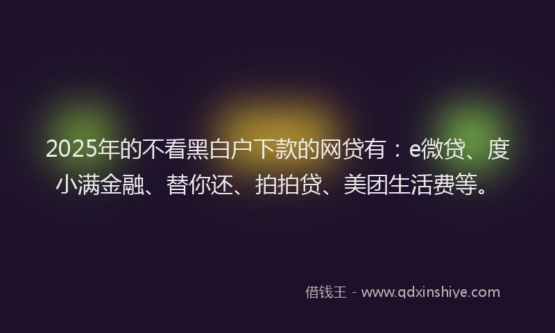 2025年的不看黑白户下款的网贷有：e微贷、度小满金融、替你还、拍拍贷、美团生活费等。