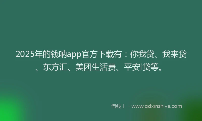 2025年的钱呐app官方下载有：你我贷、我来贷、东方汇、美团生活费、平安i贷等。