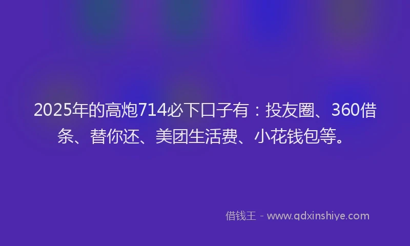 2025年的高炮714必下口子有：投友圈、360借条、替你还、美团生活费、小花钱包等。