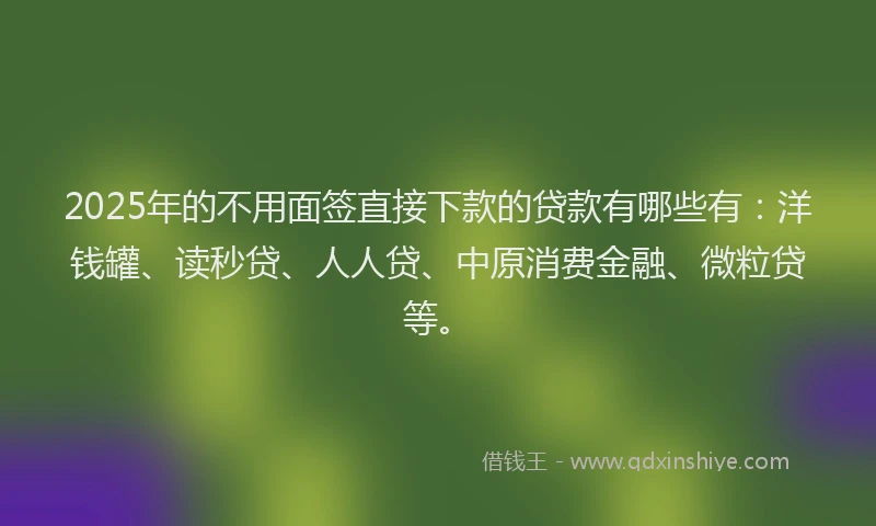 2025年的不用面签直接下款的贷款有哪些有：洋钱罐、读秒贷、人人贷、中原消费金融、微粒贷等。