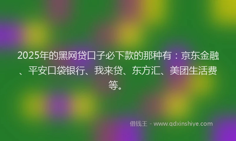 2025年的黑网贷口子必下款的那种有：京东金融、平安口袋银行、我来贷、东方汇、美团生活费等。