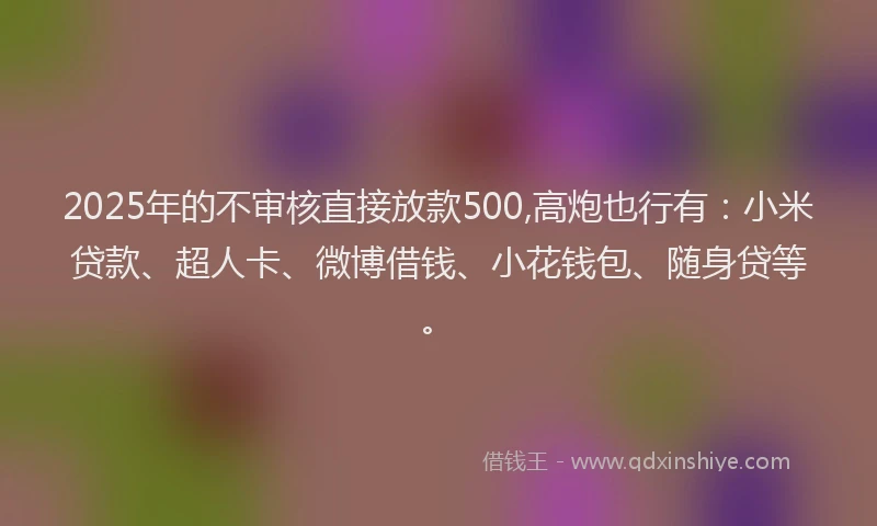 2025年的不审核直接放款500,高炮也行有：小米贷款、超人卡、微博借钱、小花钱包、随身贷等。