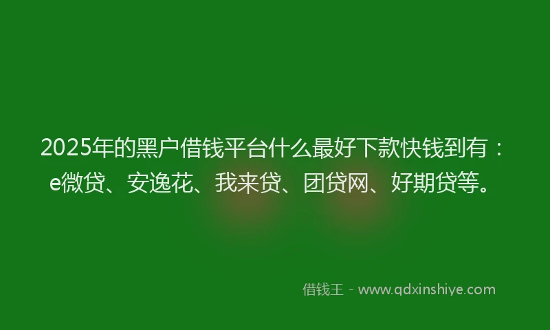 2025年的黑户借钱平台什么最好下款快钱到有：e微贷、安逸花、我来贷、团贷网、好期贷等。