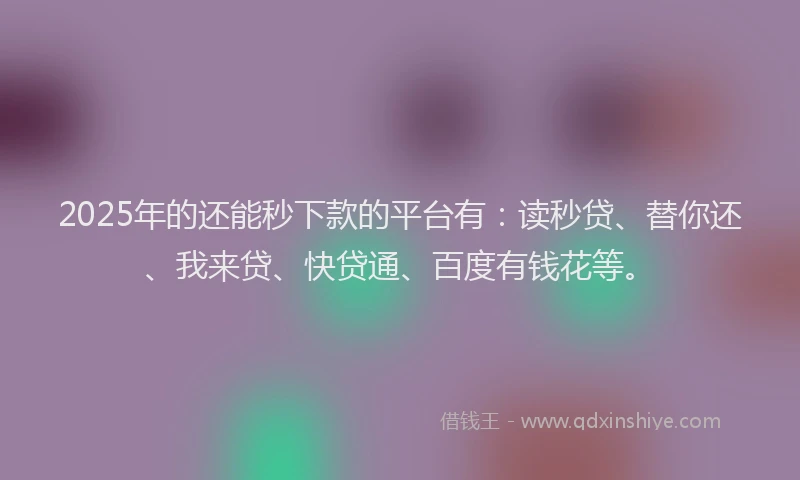 2025年的还能秒下款的平台有：读秒贷、替你还、我来贷、快贷通、百度有钱花等。