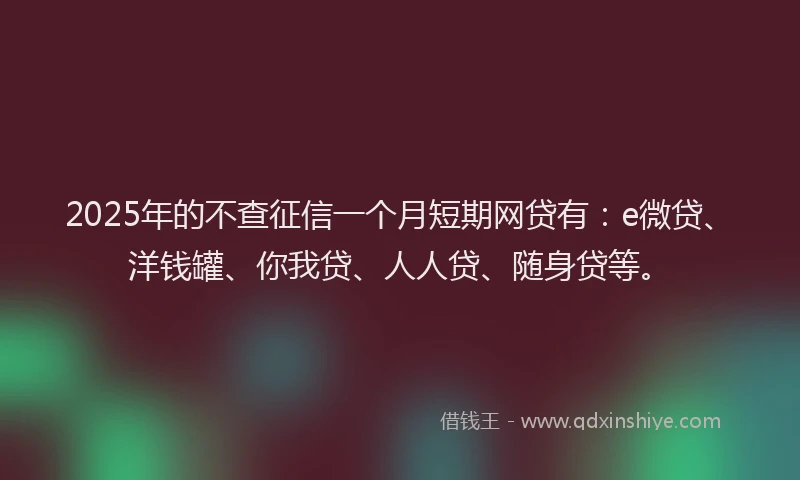 2025年的不查征信一个月短期网贷有：e微贷、洋钱罐、你我贷、人人贷、随身贷等。