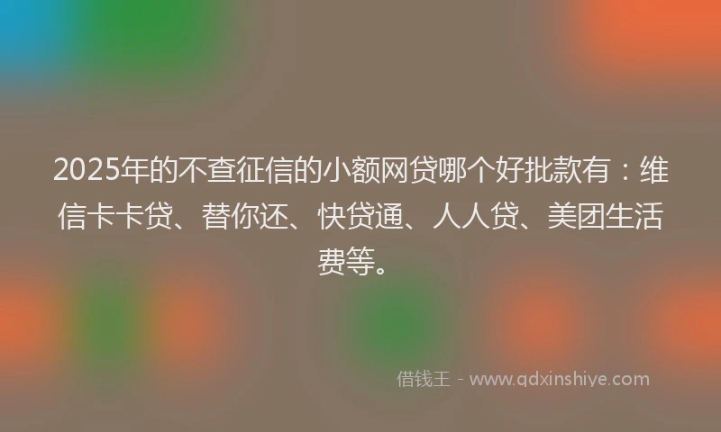 2025年的不查征信的小额网贷哪个好批款有：维信卡卡贷、替你还、快贷通、人人贷、美团生活费等。