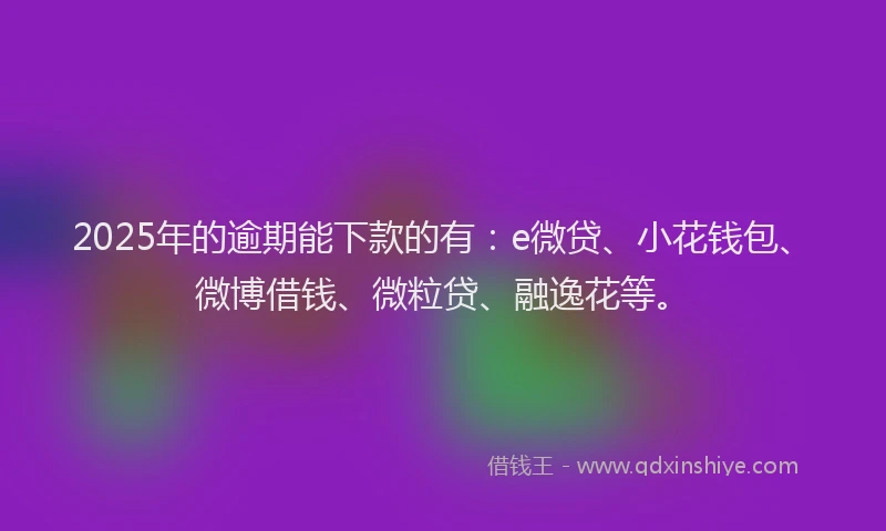 2025年的逾期能下款的有：e微贷、小花钱包、微博借钱、微粒贷、融逸花等。