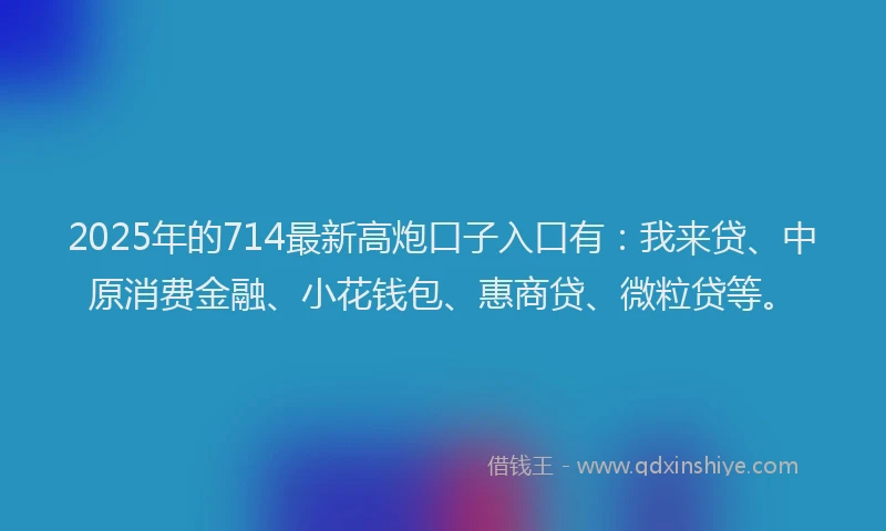 2025年的714最新高炮口子入口有：我来贷、中原消费金融、小花钱包、惠商贷、微粒贷等。