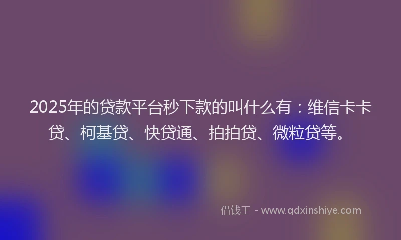 2025年的贷款平台秒下款的叫什么有：维信卡卡贷、柯基贷、快贷通、拍拍贷、微粒贷等。