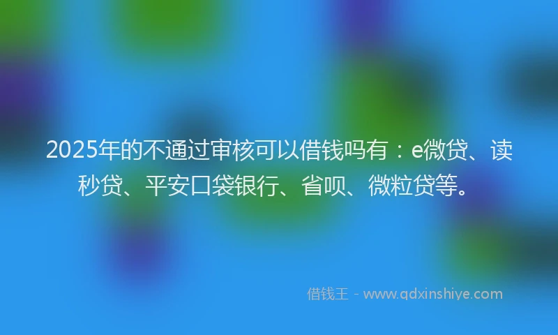 2025年的不通过审核可以借钱吗有：e微贷、读秒贷、平安口袋银行、省呗、微粒贷等。