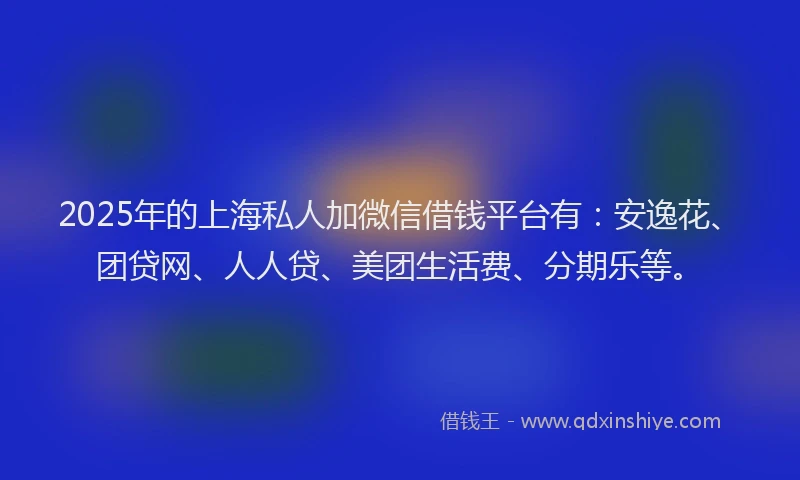 2025年的上海私人加微信借钱平台有：安逸花、团贷网、人人贷、美团生活费、分期乐等。